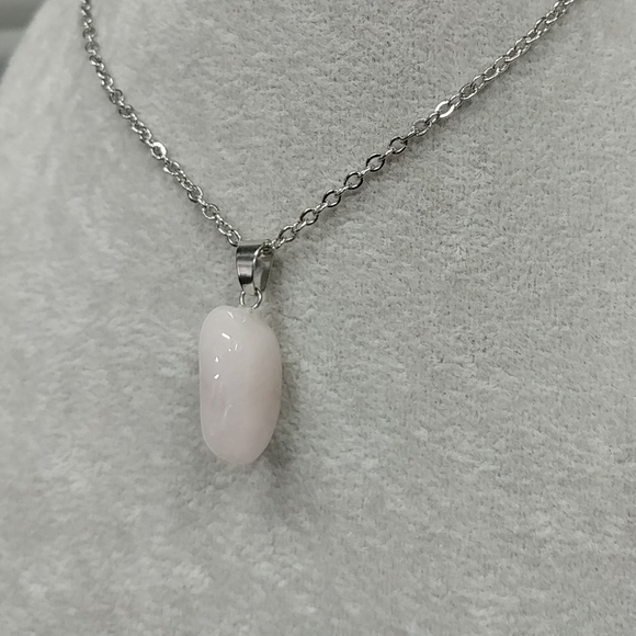 Rose Quartz Necklace Natural Gemstone Pink Crystal Pendant Stainless-Steel Chain - Picture 5 of 17